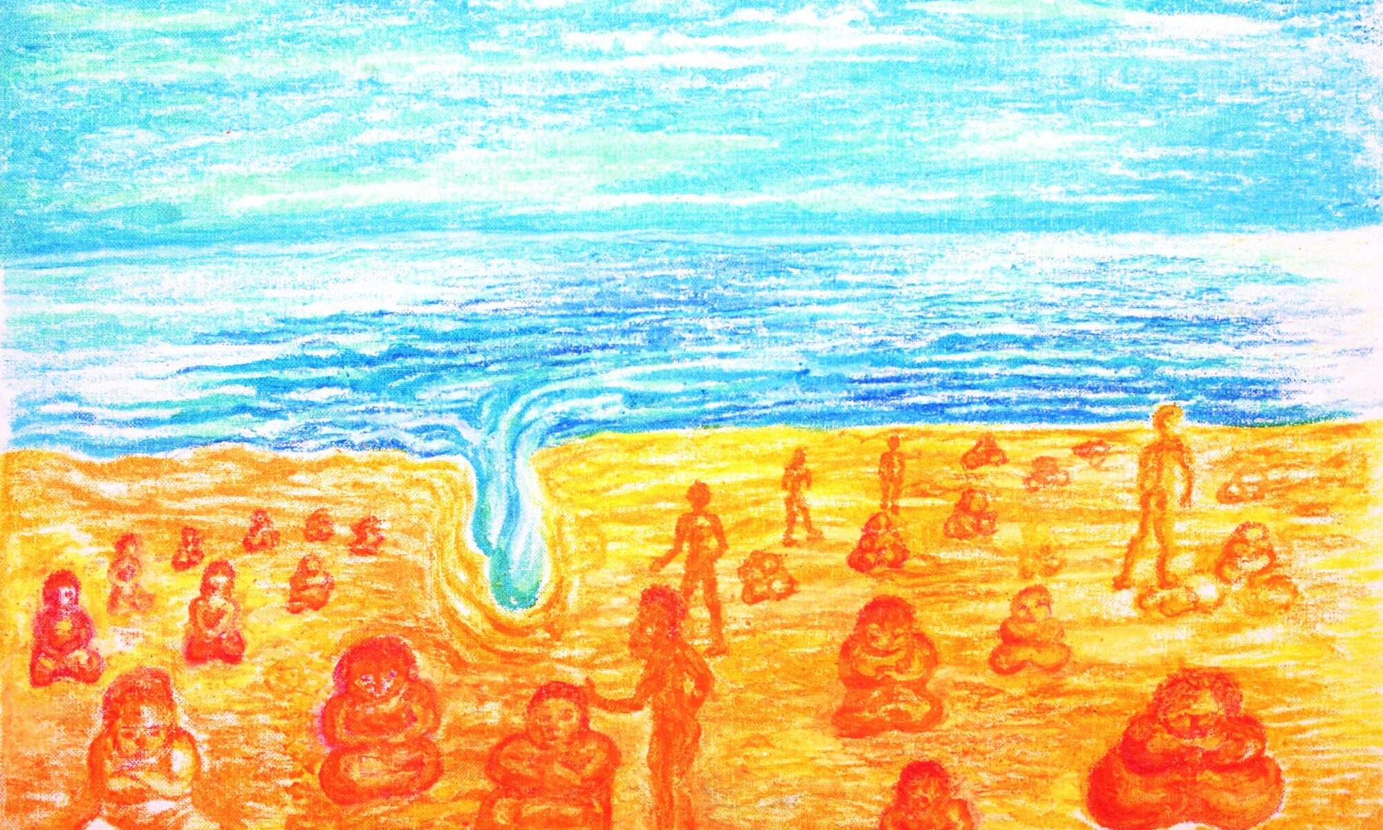 Buddhas am Strand, 1997, Ölpastell