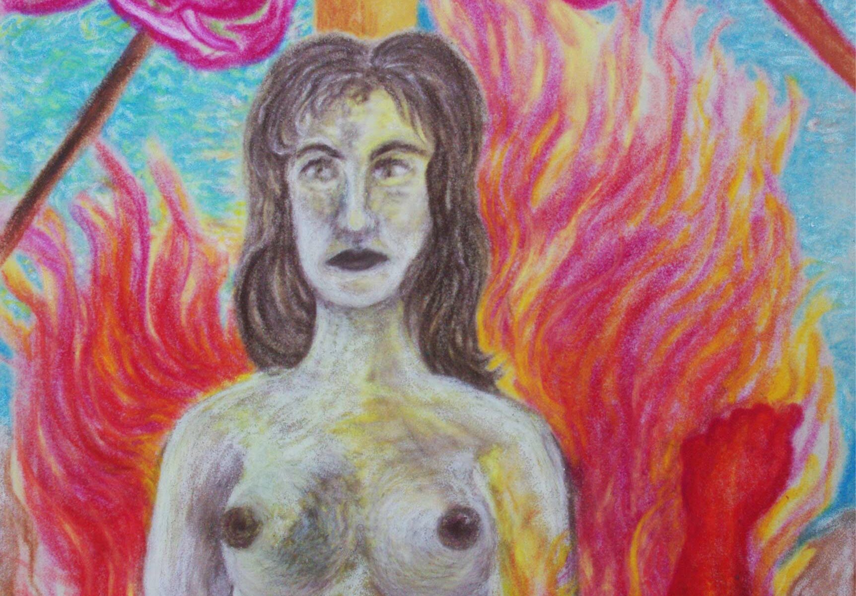 „Hexe“ am Brandpfahl, 1984, Ölpastell
