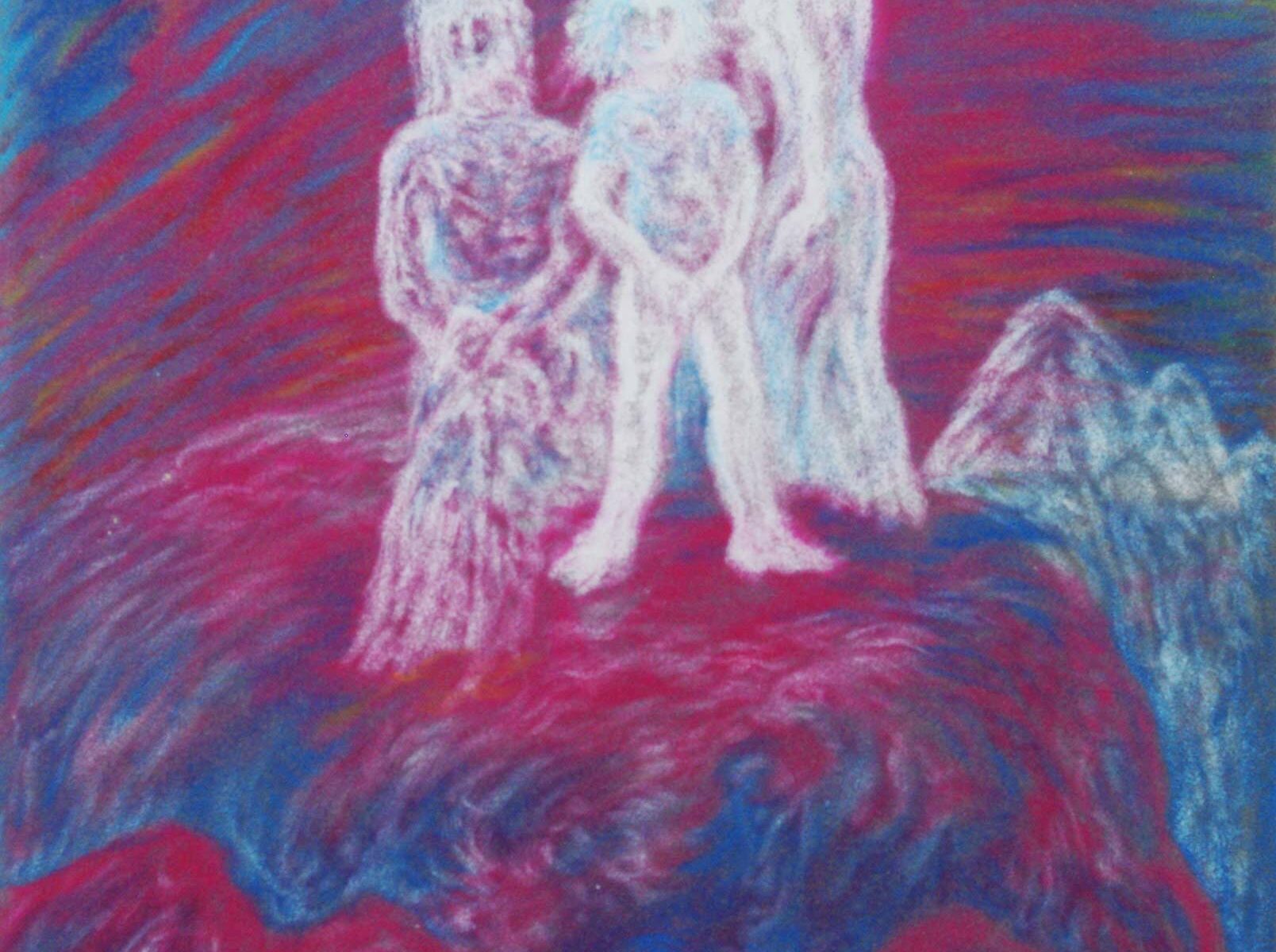 Die Heilige Familie auf einem Berg über Judäa, 1984, Ölpastell
