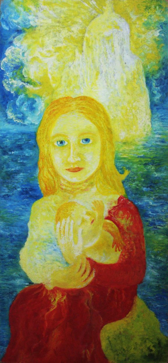 Maria mit Kind, 1980, Öl auf Pappe