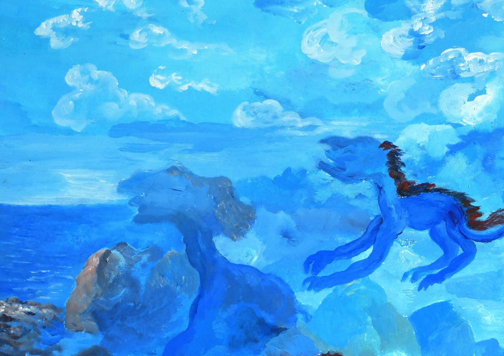 Blaue außerirdische Tiere, Acryl auf Pappe, 2011