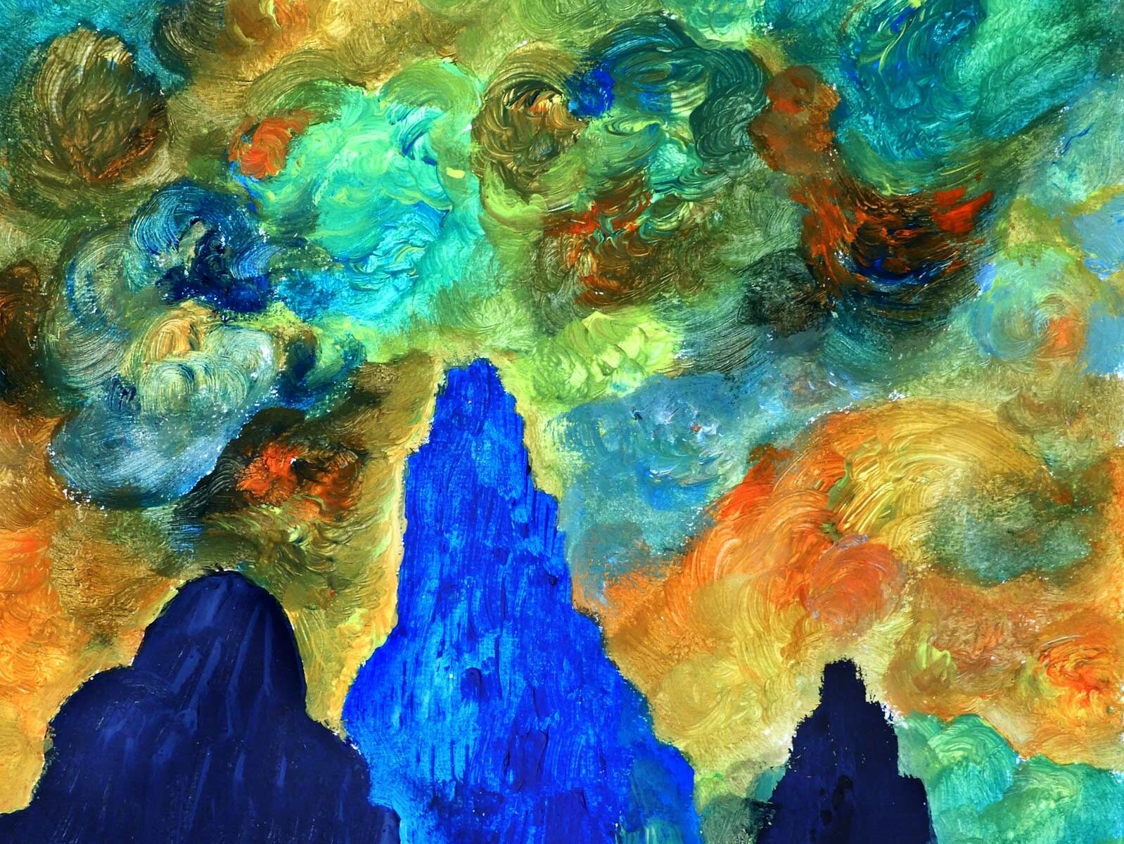 Berge im Wetterleuchten, Gouache Liquide/Tempera Paint auf Pappe, 2021 1