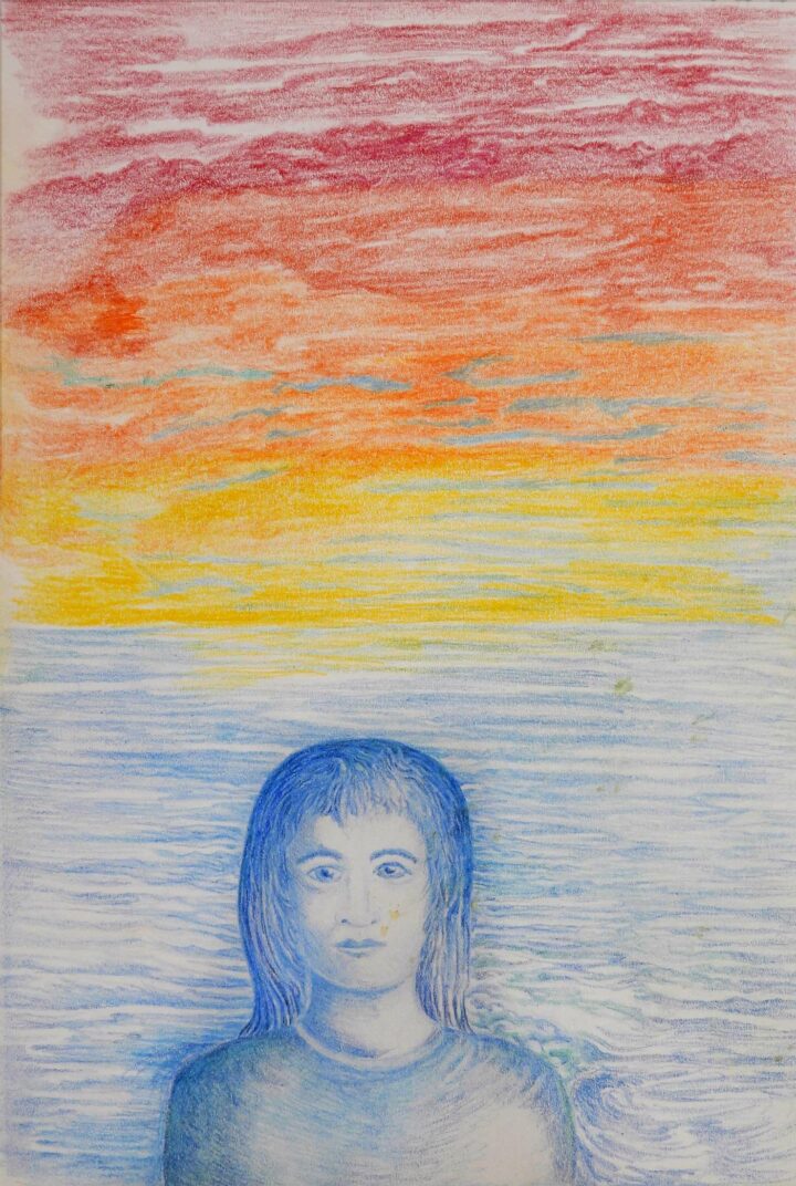 Junge am Meer, 1997, Buntstiftzeichnung auf Zeichenpappe
