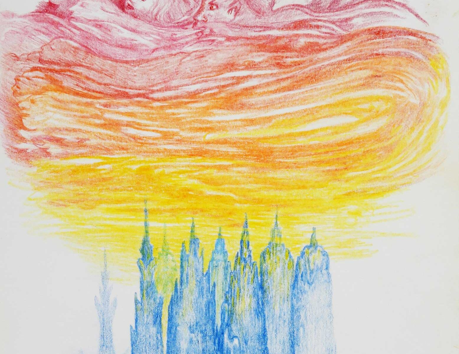 Windgeister, Buntfarbstiftzeichnung auf Zeichenpappe, 1997