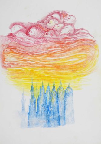 Windgeister, Buntfarbstiftzeichnung auf Zeichenpappe, 1997