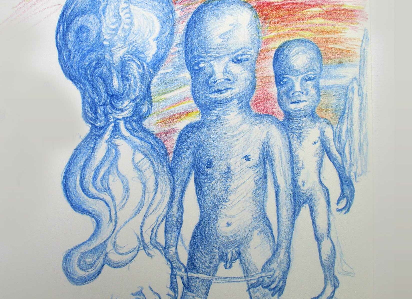 Falsche Außerirdische, 1995, Buntfarbstift auf Zeichenpapier