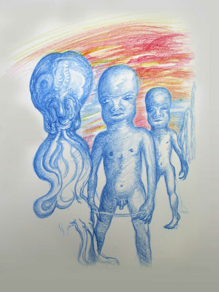 Falsche Außerirdische, 1995, Buntfarbstift auf Zeichenpapier
