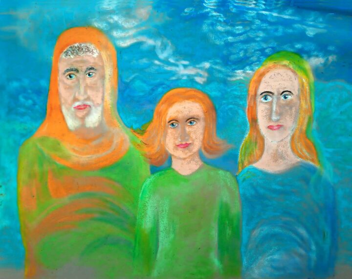 Gruppenbild der Heiligen Familie, 2008/2023, Ölpastell auf Ölpastellpapier