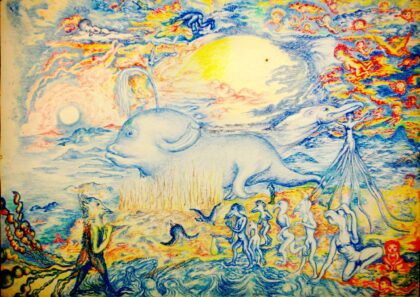 Surreale Landschaft, 1982, Buntfarbstift auf Zeichenpappe