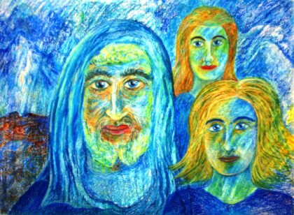 Gruppenbild der Heiligen Familie (2), ca. 1993, Ölpastell auf Zeichenpappe