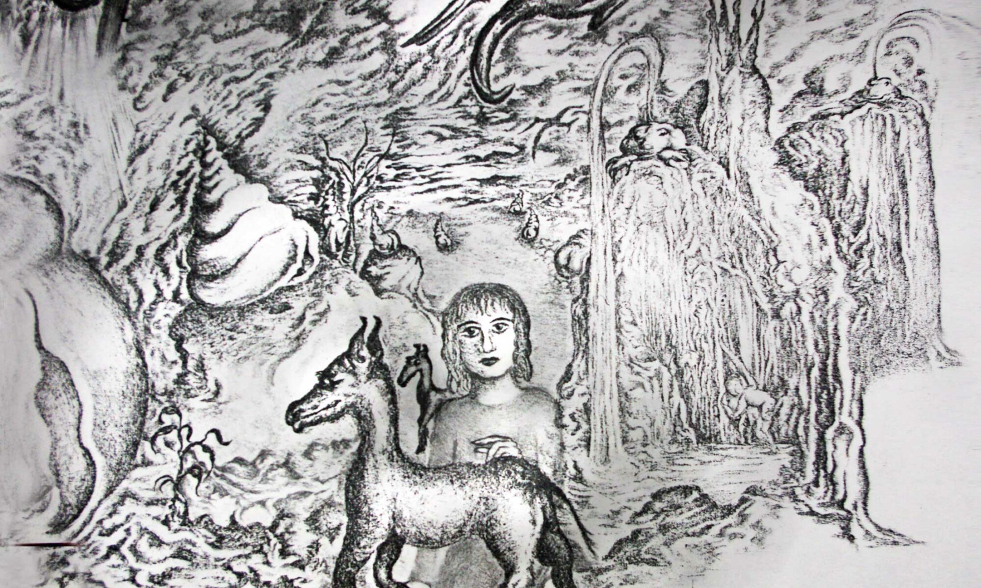 Mädchen in Traumlandschaft, 1981/1982, Bleistiftzeichnung