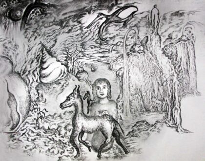 Mädchen in Traumlandschaft, 1981/1982, Bleistiftzeichnung