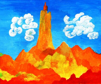 Leuchtturm rot-orange (Beacon on Bacon), 2022, Gouach-Liquid auf Leinwand