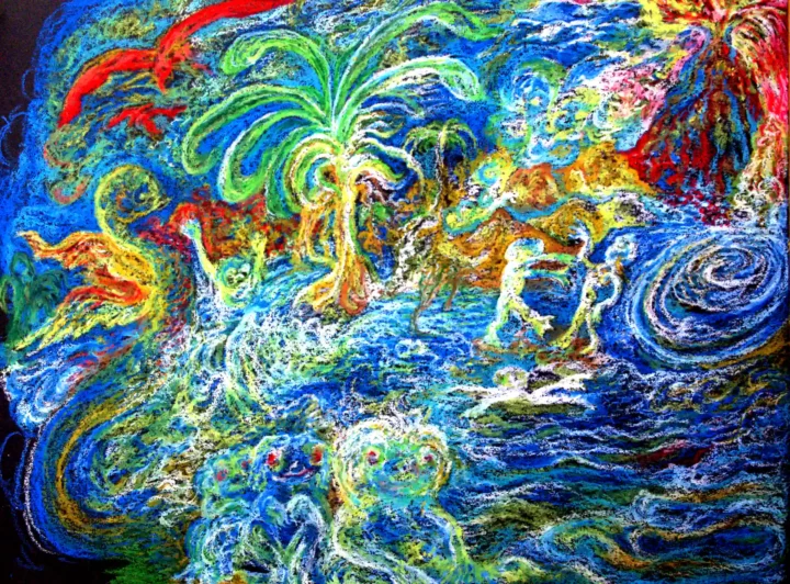 Lemurierchaos nach Rudolf Steiner, Ölpastell auf Ölpastellpapier, 1983